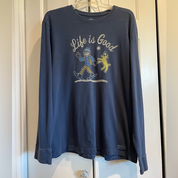 LIFE IS GOOD❄️ Navy, Long Sleeve Crusher T - Snowshoes and Pup - Picture 3 of 7